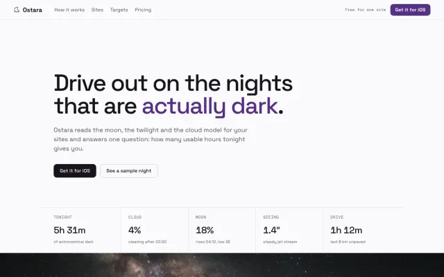 Ostara: the astrophotography planner built with the ui-craft skill loaded.
